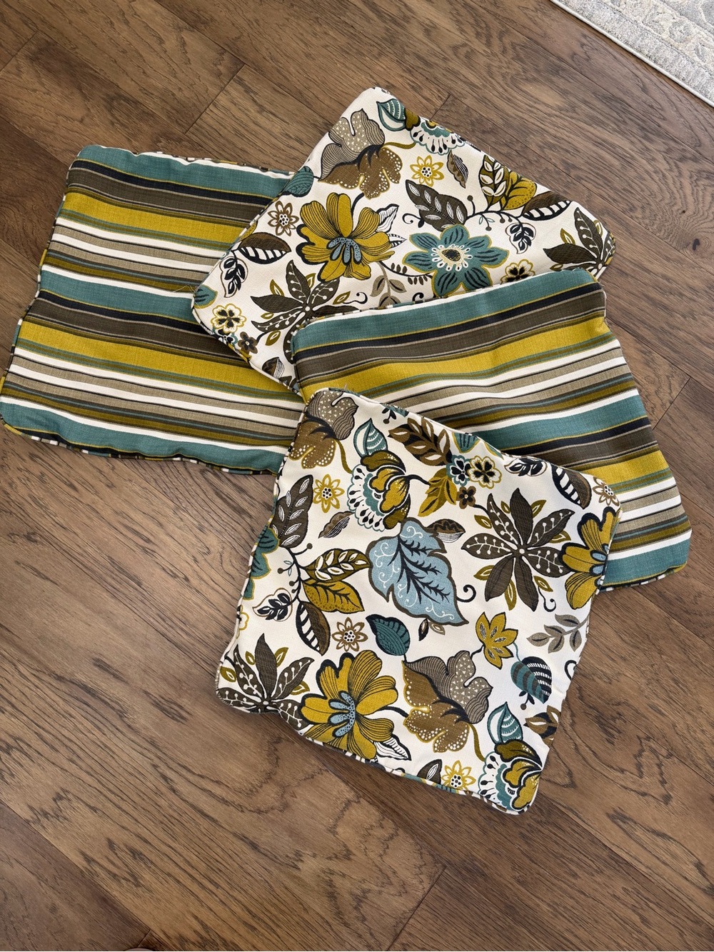 Set of 4 Floral & Stripe pillow covers in Mustard, Teal, Brown 20”x20”